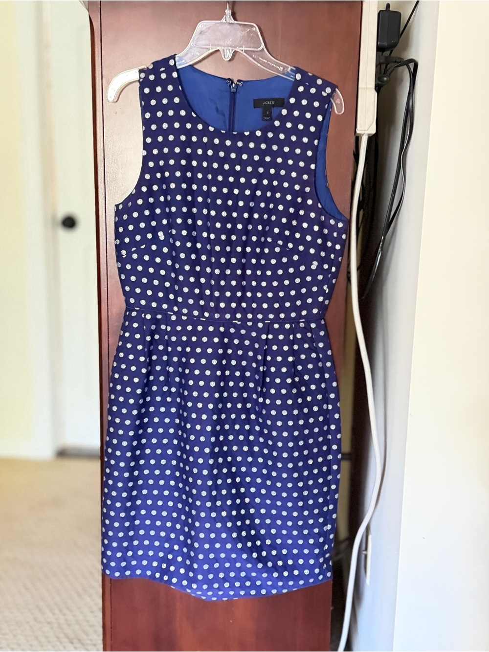 J. Crew Blue Polka Dot Sleeveless Sheath Dress